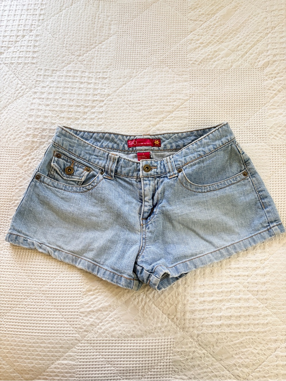 Low rise micro Light Wash Blue Denim Women's Shorts